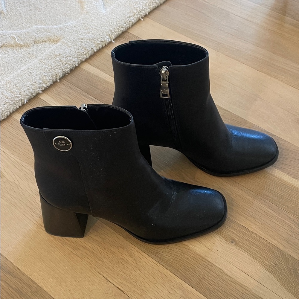 Coach Black Leather Block Heel Ankle Boots - Picture 3 of 4